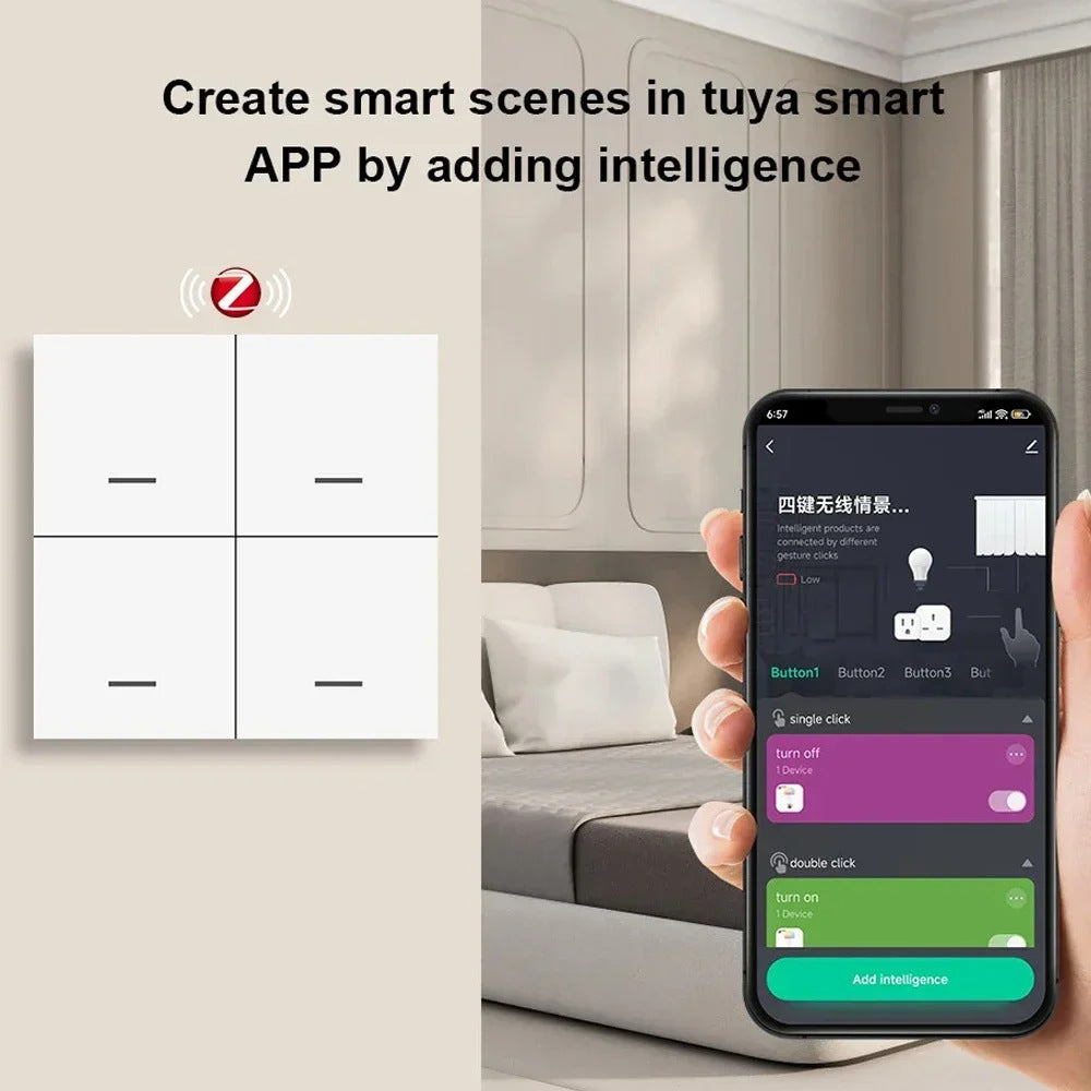 Tuya Zigbee Scene Switch Four-button casual sticker Four-button scene switch Smart home is convenient