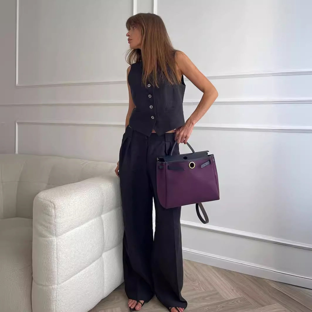 Cross-border vest casual pants two-piece set European and American spring and summer 2025 new women's fashion sleeveless vest low-waisted pants set
