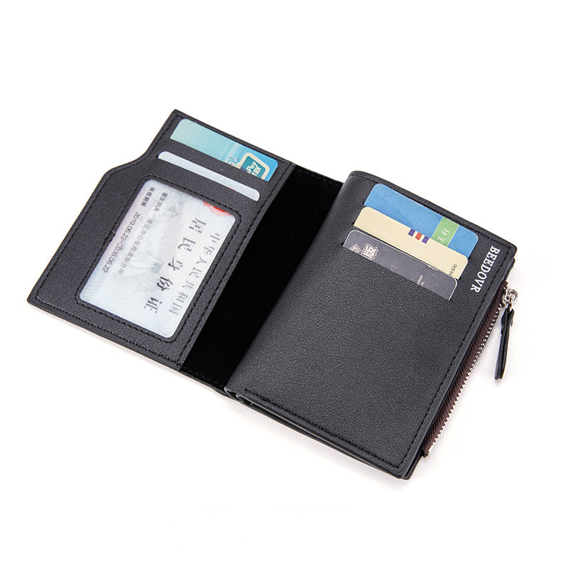 Cross-border supply 2023 men's new zipper short wallet with multiple card slots fashion vertical mini snap coin purse