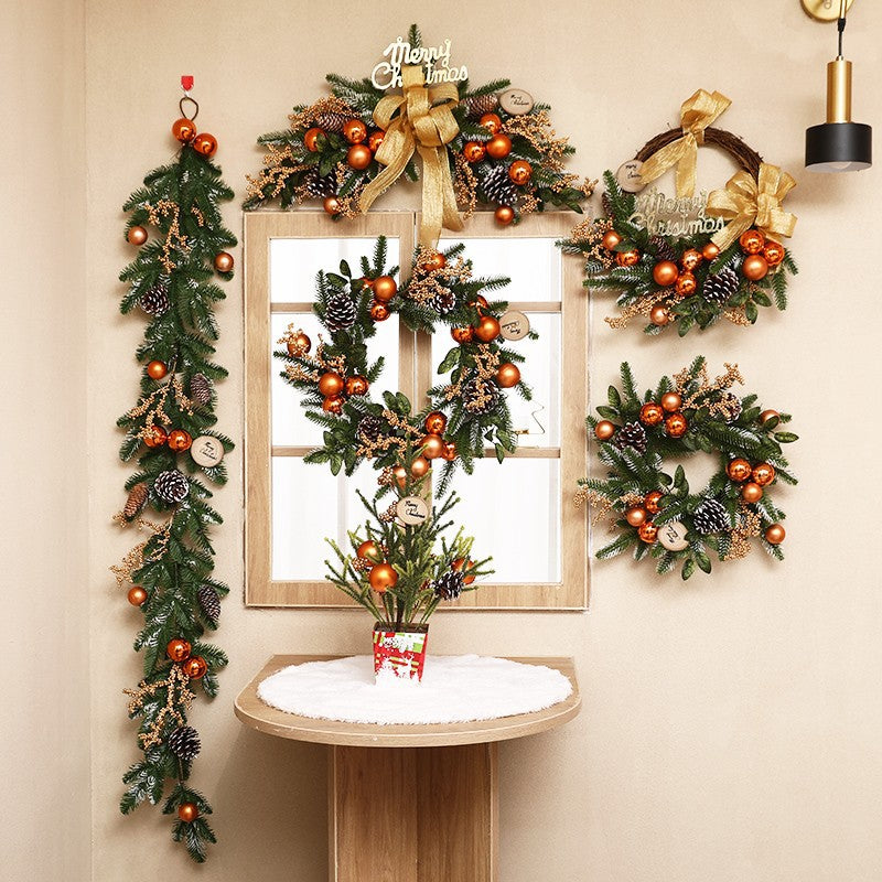 Cross-border Christmas decoration Christmas tree wreath rattan horn door hanging wall hanging hotel mall pendant wreath