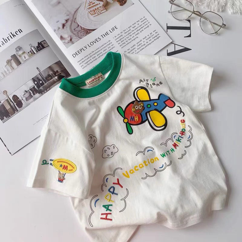Japanese children's clothing spring and summer new boys short sleeve tops children's baby summer cartoon small airplane half-sleeved t-shirt tide
