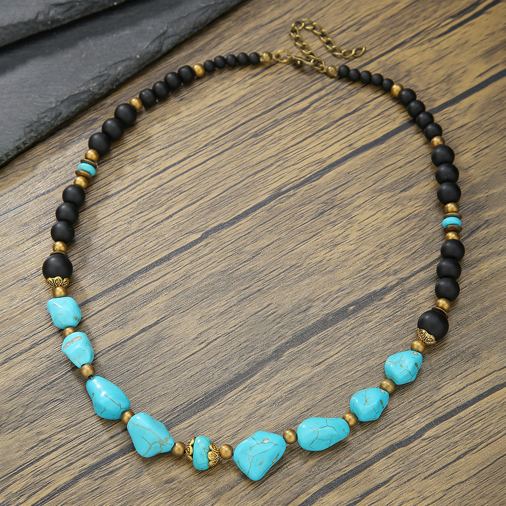 Cross-border new men's turquoise necklace surf punk necklace European and American unique necklace niche design hip hop necklace