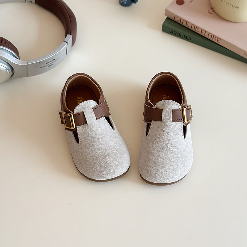 Spring and autumn new children's small leather shoes, children's retro leather shoes, girls' foreign style splicing, princess shoes, baby soft-soled Boken shoes