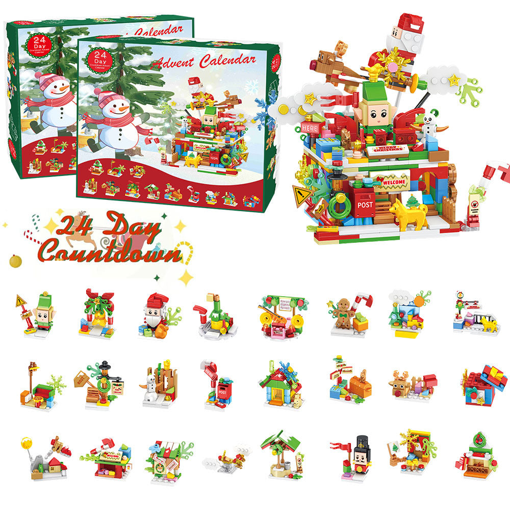 Cross-border new Christmas 24 countdown surprise building block gift set toy small Christmas building block blind box