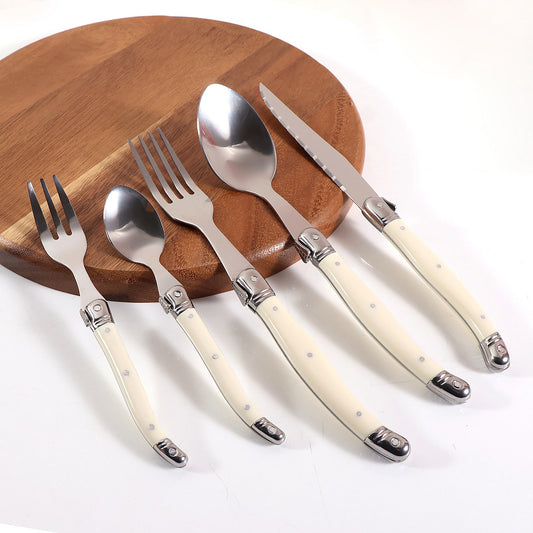 Factory spot stainless steel cutlery western food knives and forks spoon plastic handle cutlery set daily western food knives and forks