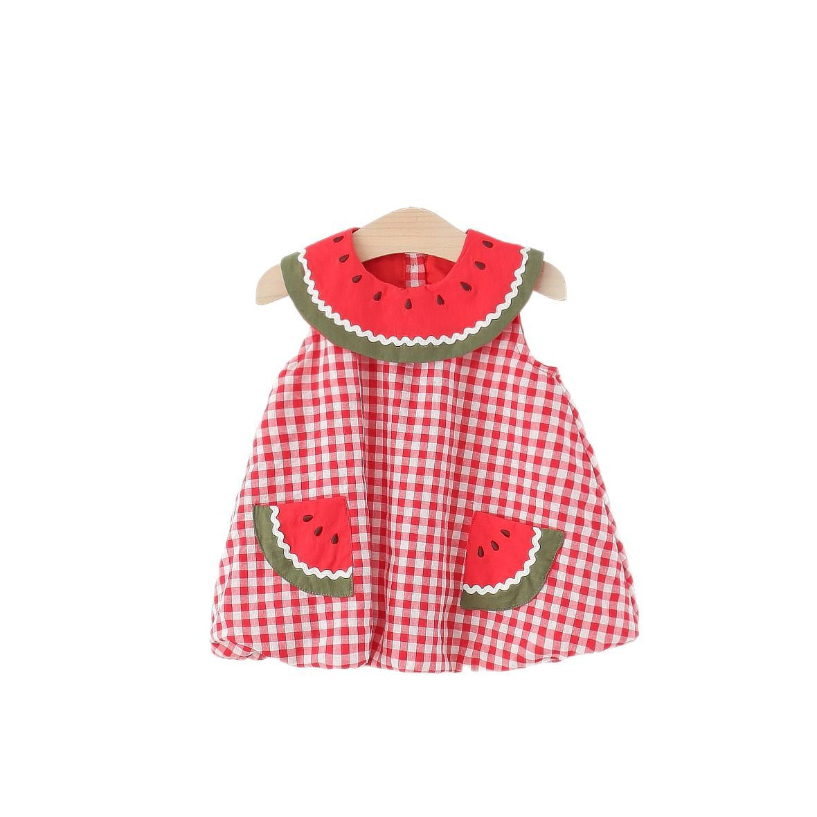 Children's Clothing 2025 New Styles Sleeveless Dress for Girls Summer Kids Baby Watermelon Collar Plaid Cotton Princess Skirt