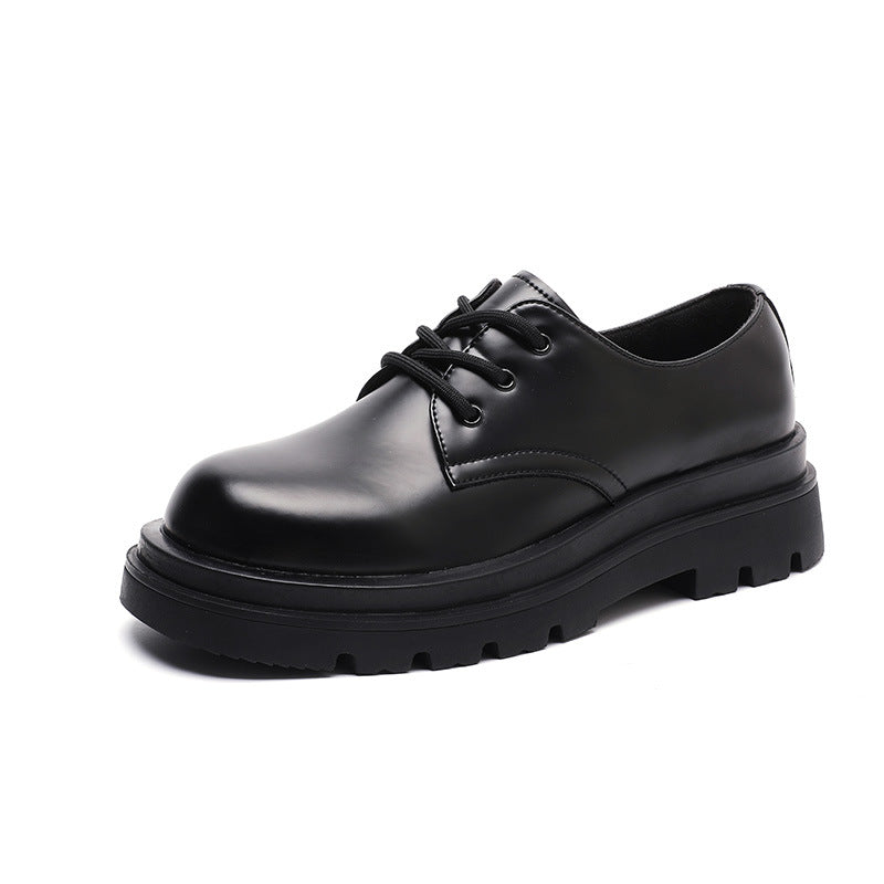 Derby shoes men's leather shoes genuine leather low-top martin boots simple platform sole heightened black cargo shoes casual men's leather shoes