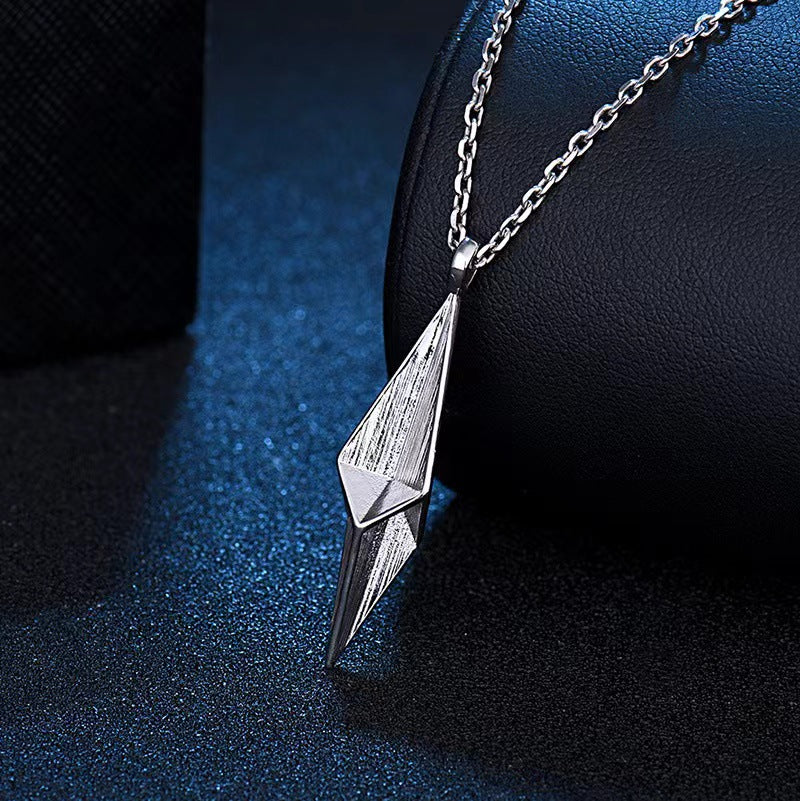 European and American cold wind geometric diamond necklace Japanese and Korean version silver hip hop style retro hip man personality domineering men's pendant