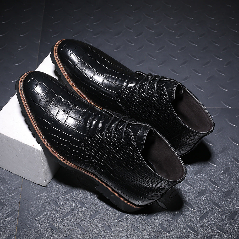 New men's round toe casual shoes men's leather boots front lace-up embossed martin boots plus size men's shoes cross-border foreign trade