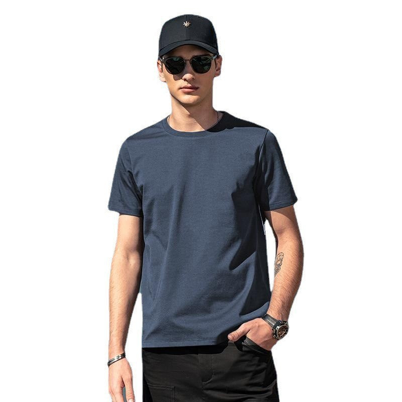 Cool ice silk cotton men's short-sleeved T-shirt summer white half-sleeved men's solid color mercerized t-shirt bottoming shirt
