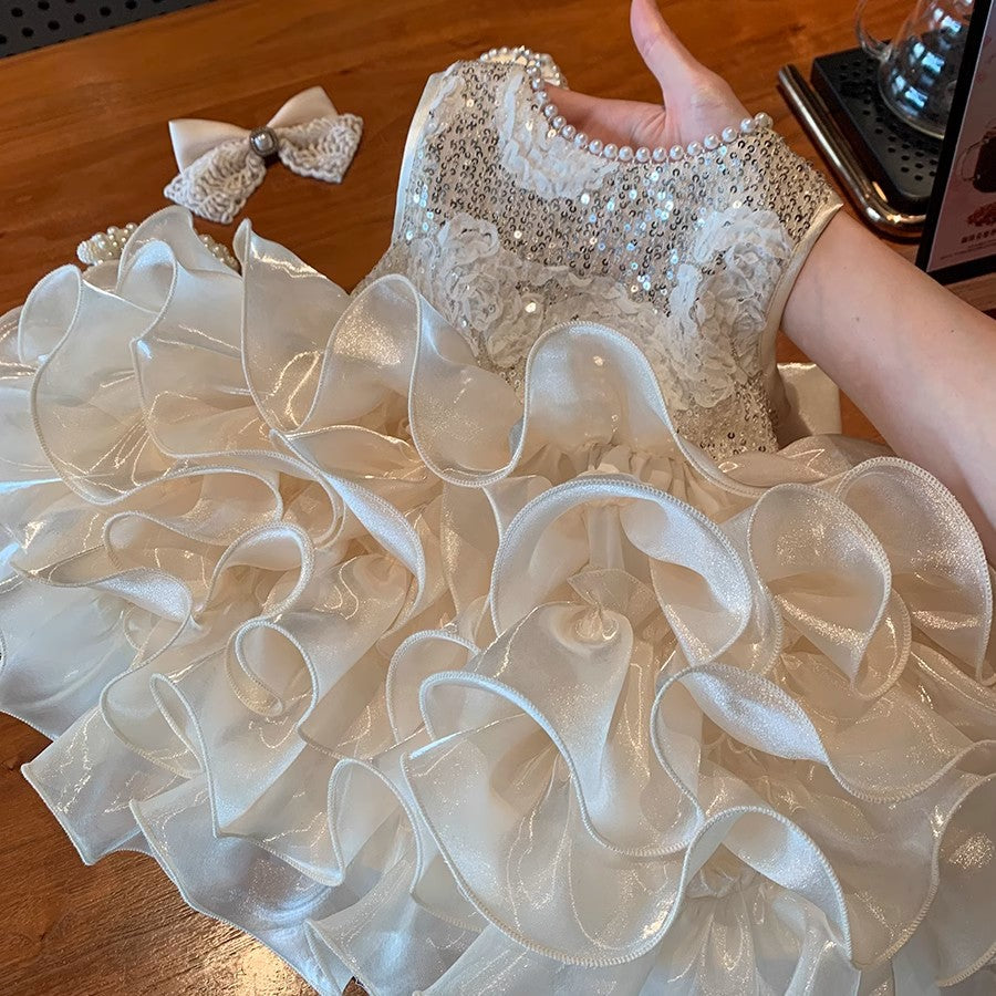 Girls princess dress 2025 new summer dress small children heavy industry dress baby girl birthday dress skirt