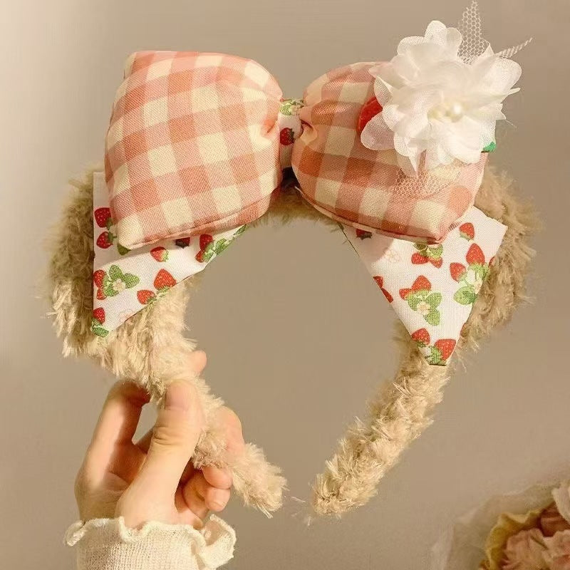 Christmas headbands Daffy bear hat plaid headbands red cartoon wholesale christmas dress up headwear plush hair bundles