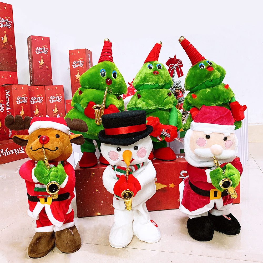 Douyin same swing plush cartoon electric Christmas toy Christmas tree glowing dancing gift mini