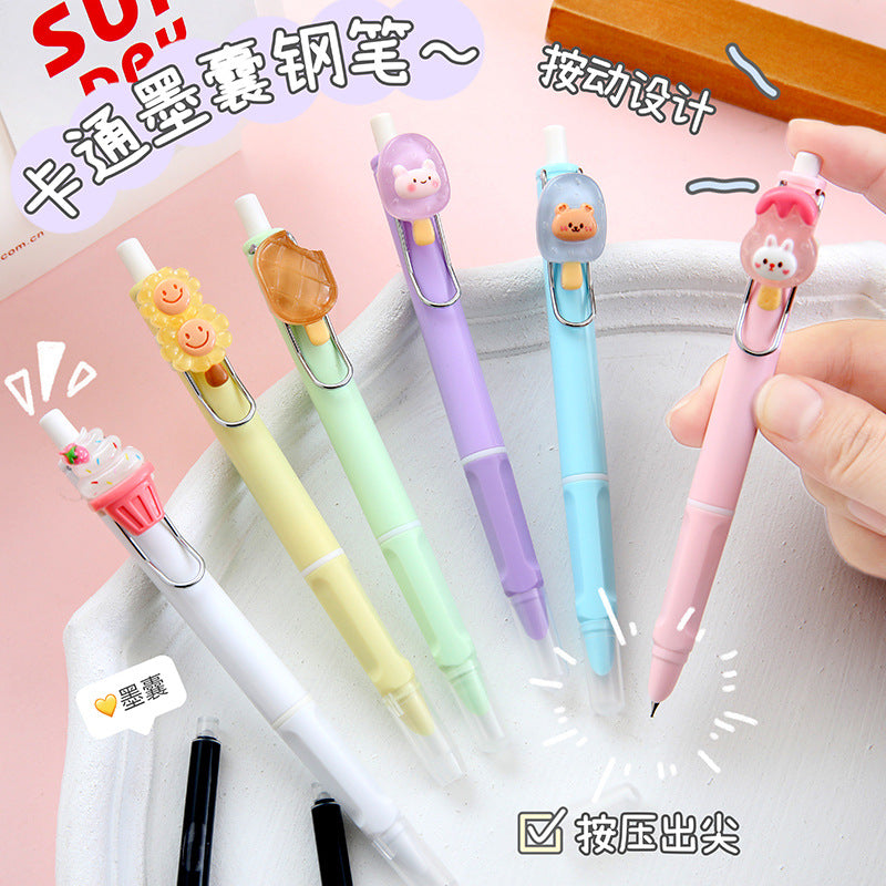 Cartoon press pen to change ink sac ink-absorbing dual-use pen students daily calligraphy practice writing ink sac ink pen