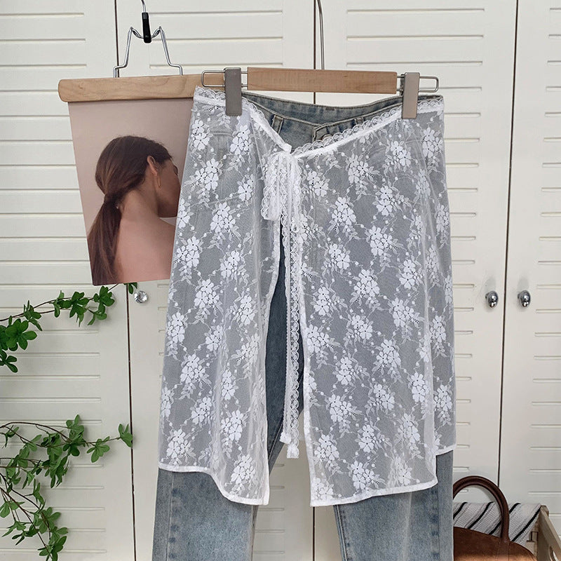 Skirt gauze Korean niche design sense layered mesh skirt, chiffon cover skirt apron embroidered lace lace fart curtain