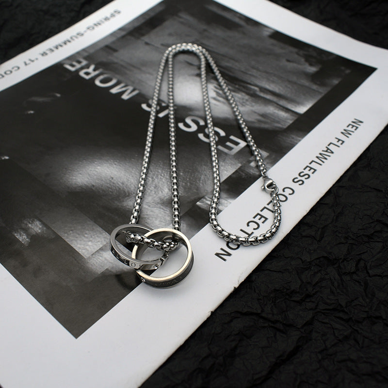 Necklace men's hip-hop titanium steel does not fade double-ring pendant high-quality versatile sweatshirt sweater chain sweater chain accessories women