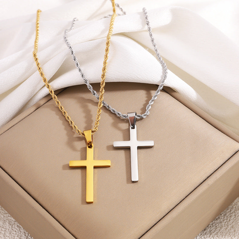 Titanium steel necklace gold twist chain cross necklace does not fade fashion versatile boys pendant necklace wholesale