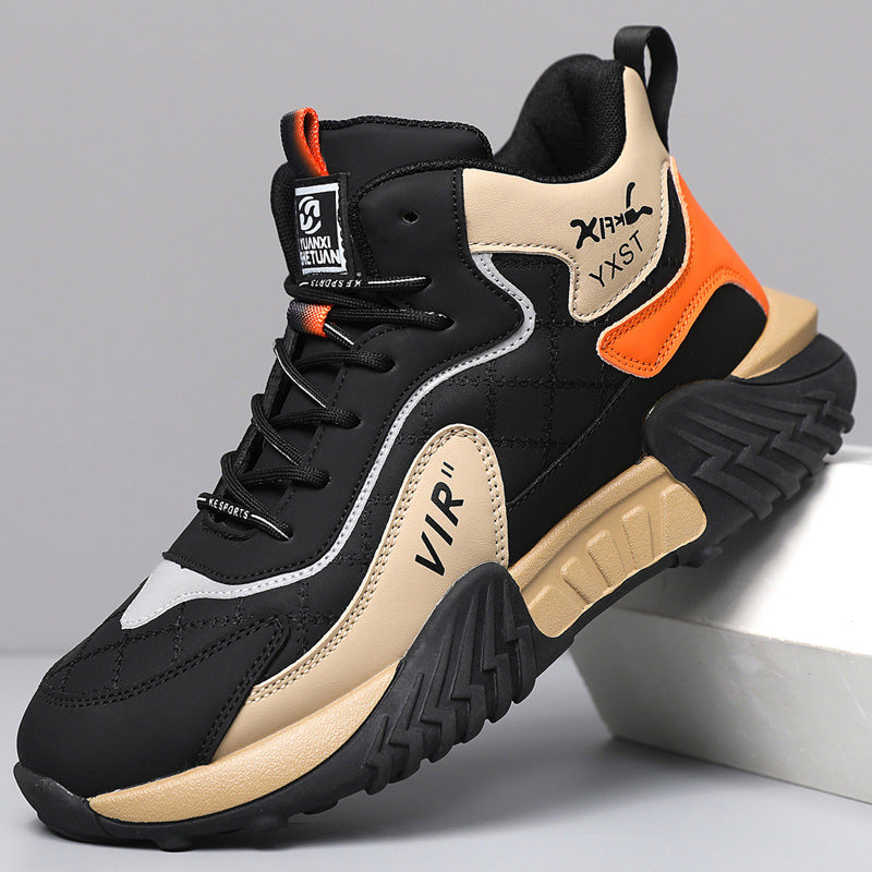 Men's shoes, autumn and winter high-top soft-soled non-slip fleece sneakers, versatile comfortable thick-soled lightweight casual running men's trendy shoes