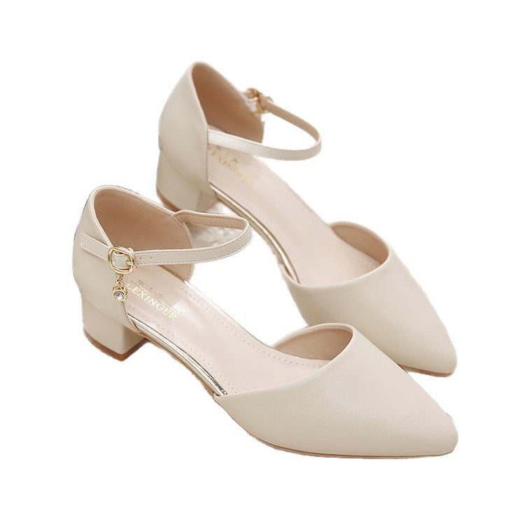 Baotou Sandals Women's Block Heel Spring/Summer 2025 New Medium Heels Versatile Pointed-toe Comfortable Work Women's Sandals