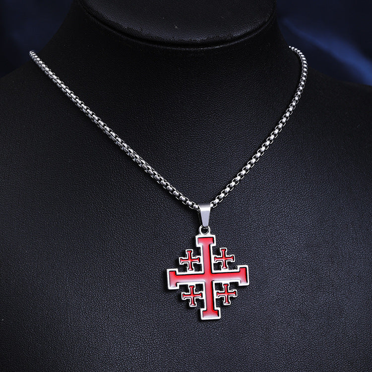 Explosive Retro Versatile Dripping Oil Black Cross Necklace Men's European and American Hip Hop Long Stainless Steel Sweater Accessories