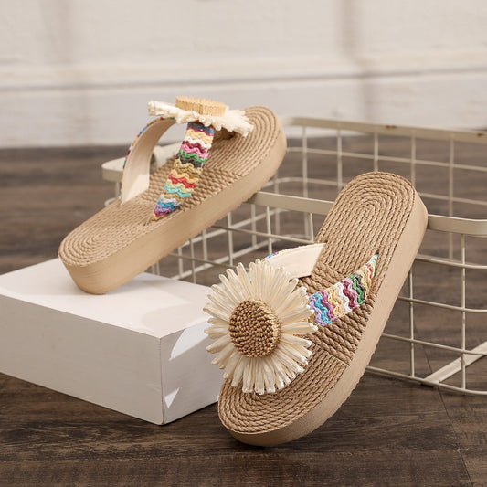 ins summer new children's flip-flops, girls' ethnic beach shoes, clipped-footed sandals, women's flower slippers, women's external wear