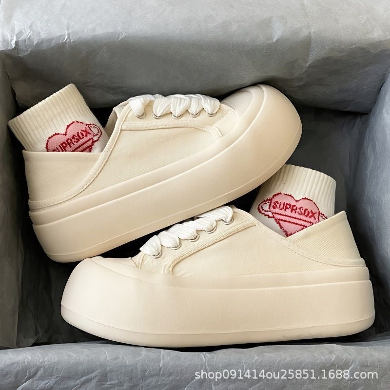 Ugly cute big-toed bread shoes women's chic shoes all-match 2023 spring new two-wear canvas shoes thick-soled white shoes