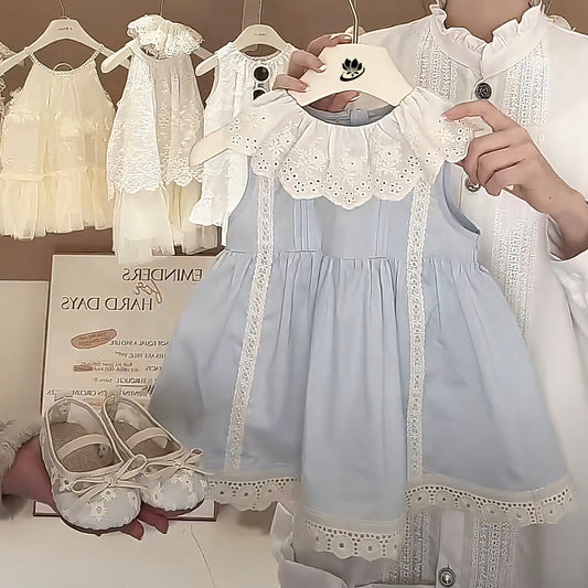 2025 summer girls lace collar little girl new baby foreign summer dress princess skirt sleeveless tide