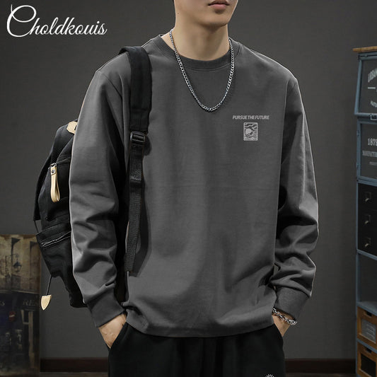 Heavy 200g Long Sleeve T-shirt Men's 2024 Spring New Casual Men's Loose Plus Size Base Shirt
