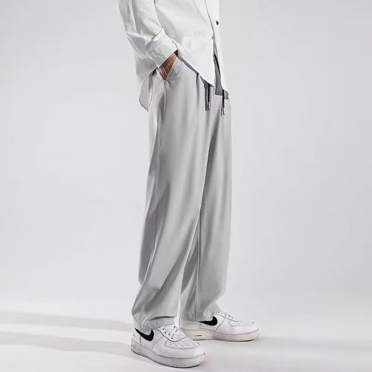 Ice silk pants men's elasticated waist, quick-drying athleisure trousers, summer thin loose straight draped trousers
