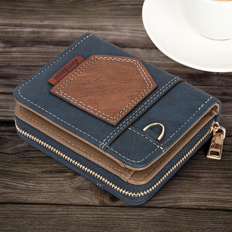 New spliced men's dollar wallet simple folding small retro coin purse European and American business double fold zipper zero