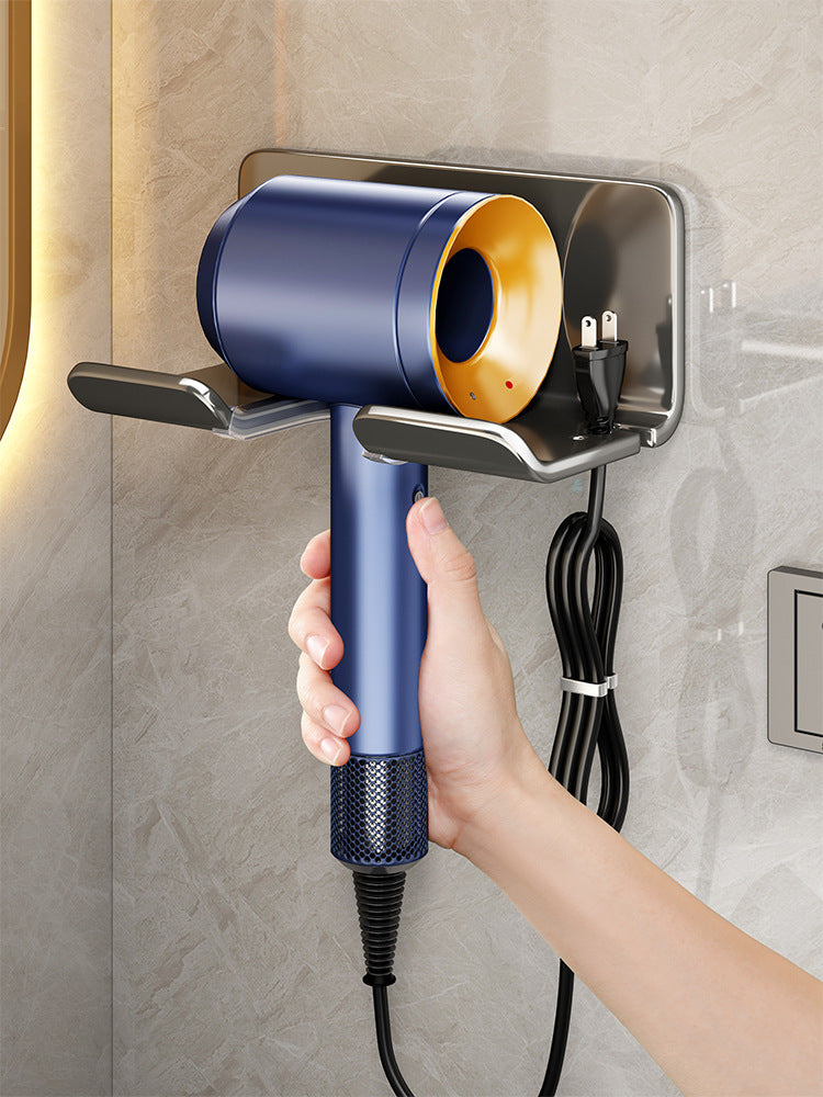 Hair dryer rack free punching bathroom hair dryer hanger bathroom wall-mounted hair dryer bracket storage artifact