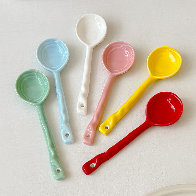 Cute fairy dessert spoon home long-handled high-value soup soup spoon Japanese ceramic dry rice round-headed spoon