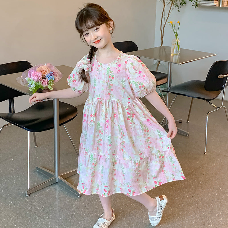 Girls' dresses, summer cotton skirts, Korean version children's doll collar floral skirts, baby thin girls, princess dresses