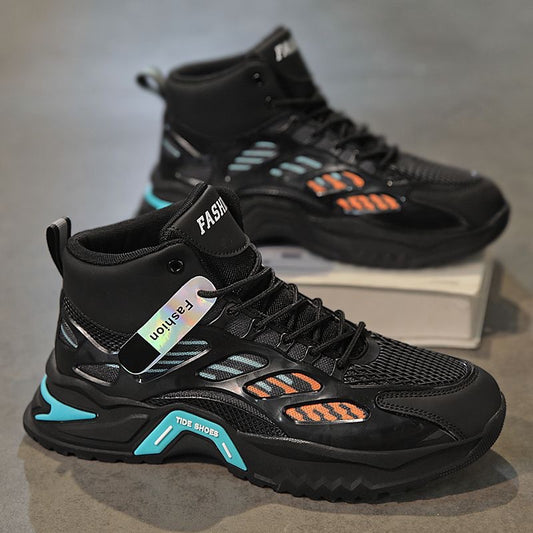 Spring men's shoes new breathable high-top shoes men's trend versatile platform soled mesh sneakers casual dad shoes men