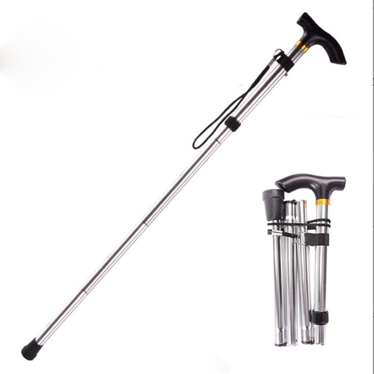 Aluminum alloy climbing pole Telescopic folding trekking pole Anti-slip cane for the elderly to strengthen adjustable 5-section crutches