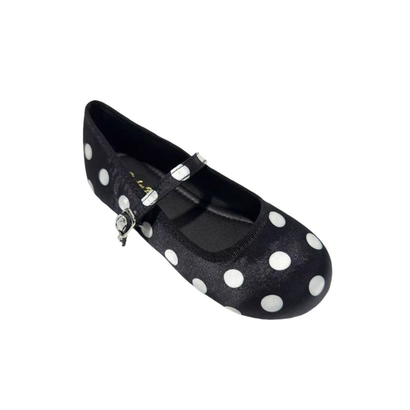 Popular girls' single shoes, new French polka dot silk satin beanie shoes, temperament, Korean ballet shoes, soft-soled princess shoes