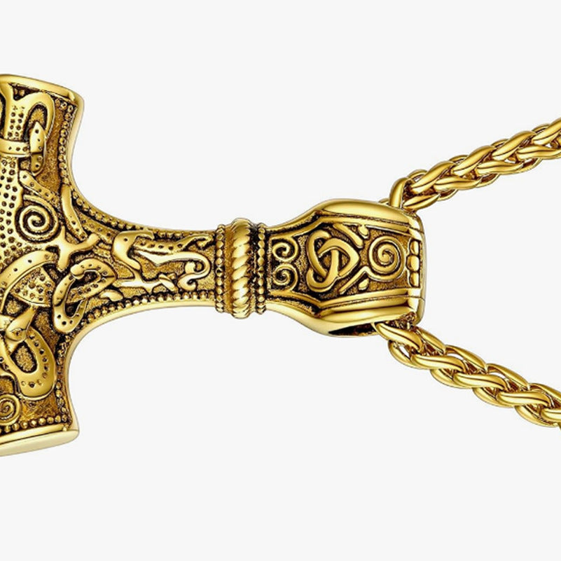 Stainless steel Quake necklace European and American vintage style Viking jewelry Mjolnir men's titanium steel personality pendant