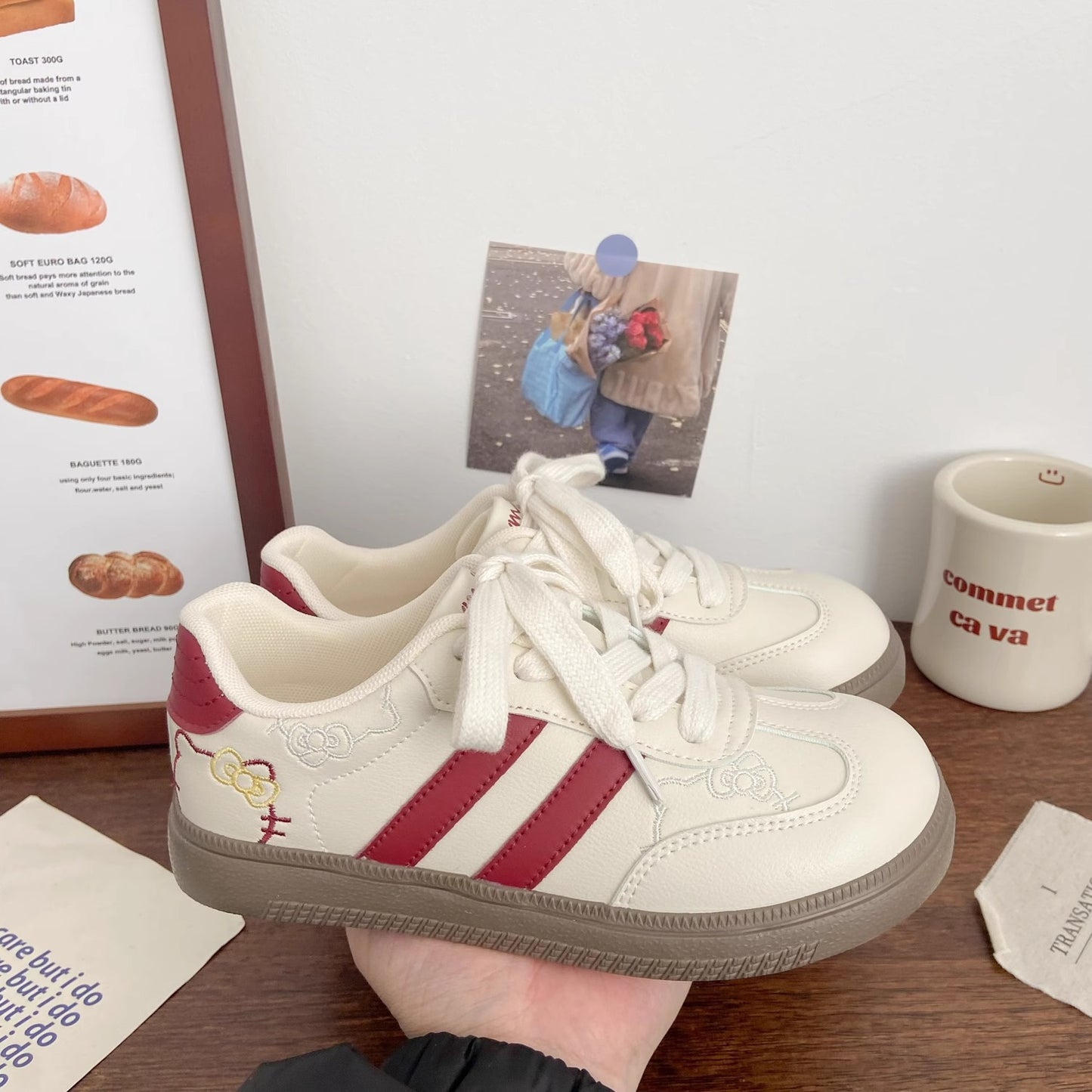 Cute kitten embroidery dexteric shoes women's 2025 new korean niche chic versatile board shoes casual little white shoes women