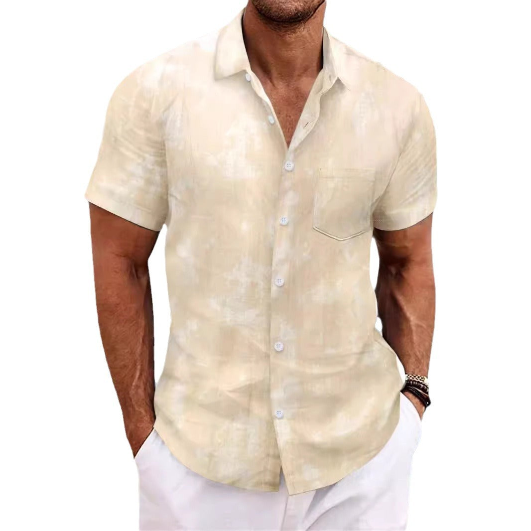 Cross Border Summer 2024 New Tie-Dye Lapel Short Sleeve Men's Beach Casual Athletic Shirt