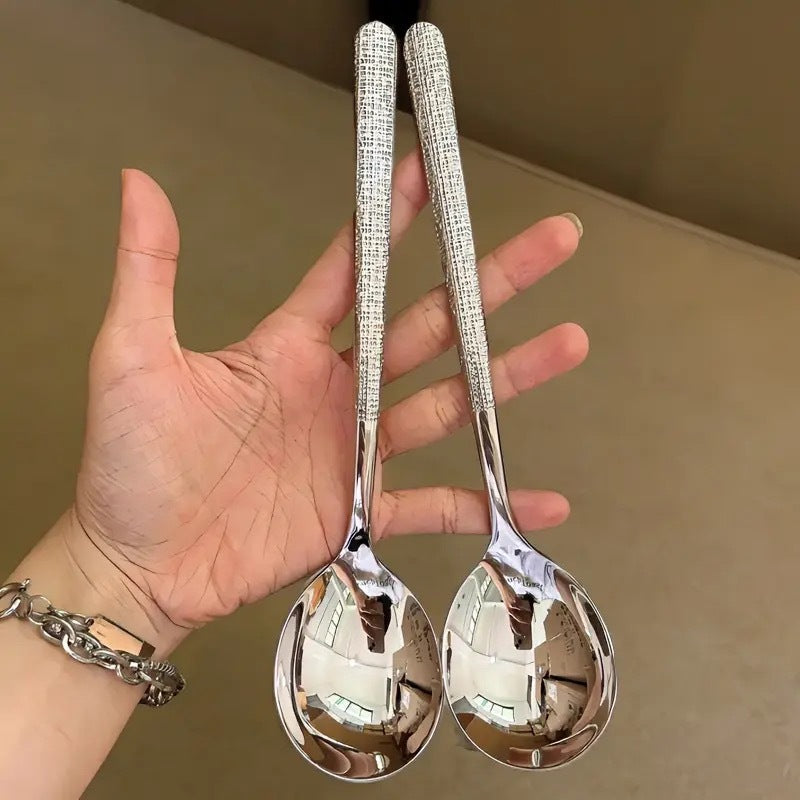 Stainless steel spoon, hammered Korean spoon, restaurant Western spoon, main meal, more rice spoon, soup spoon, dessert long handle spoon