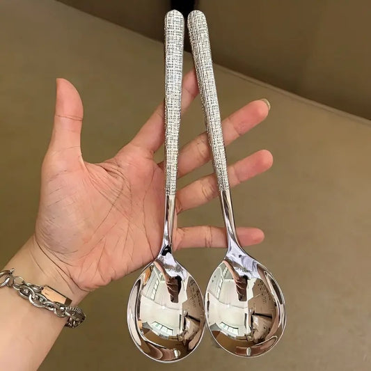 Stainless steel spoon, hammered Korean spoon, restaurant Western spoon, main meal, more rice spoon, soup spoon, dessert long handle spoon