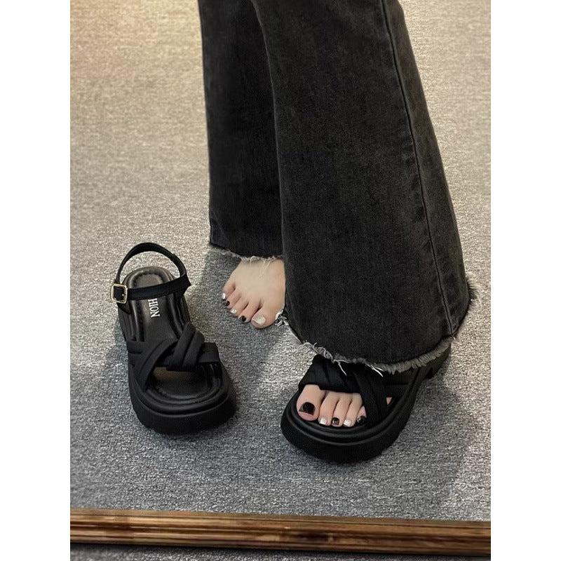 Niche high-end sandals women's summer with skirt 2025 new flatform platform sole with roman beach shoes