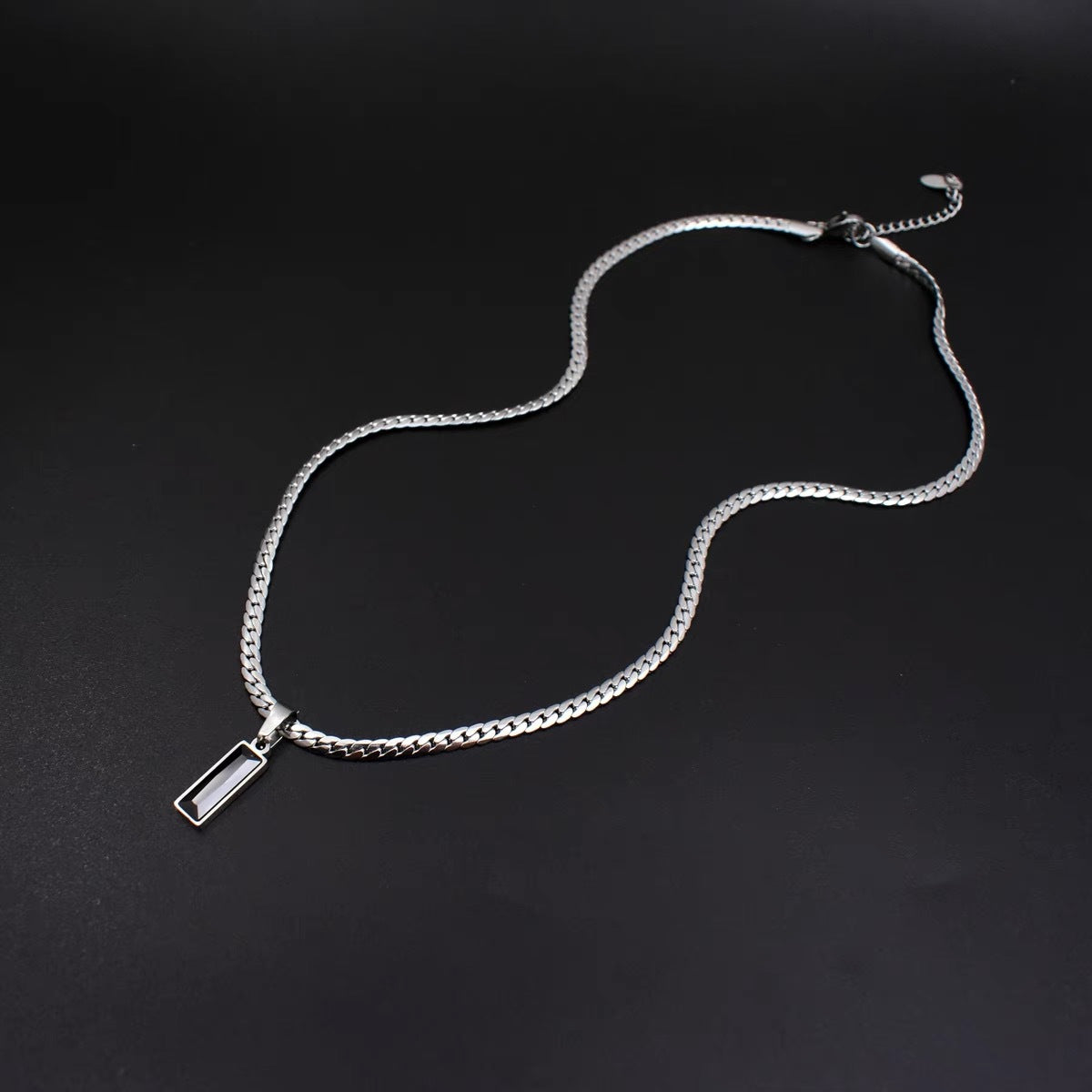 Black Zircon Pendant Clavicle Snake Bone Chain Men's Titanium Steel Necklace Trendy Brand Versatile Men's Men's Accessories