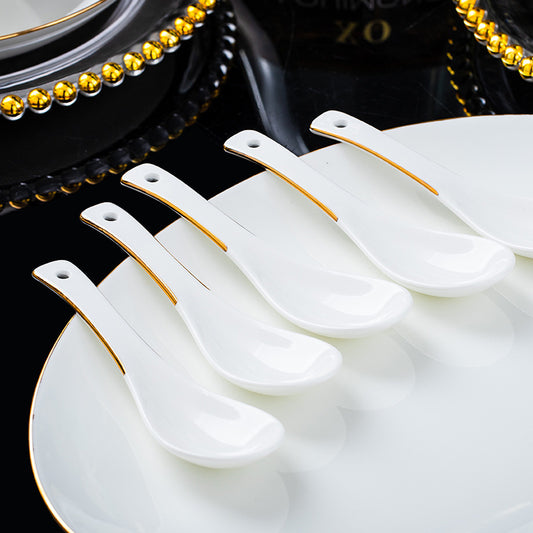 Jingdezhen household ceramic soup spoon, long handle, large spoon, small spoon, spoon, spoon, ceramic chopsticks, anti-slip and mildew-proof wholesale, optional