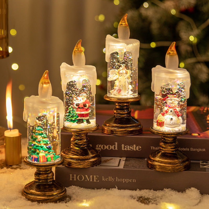 Cross-border New Christmas Ornaments Candle Lights Snow Snowflake Lanterns Christmas Crystal Ball Lights Creative Christmas Gifts