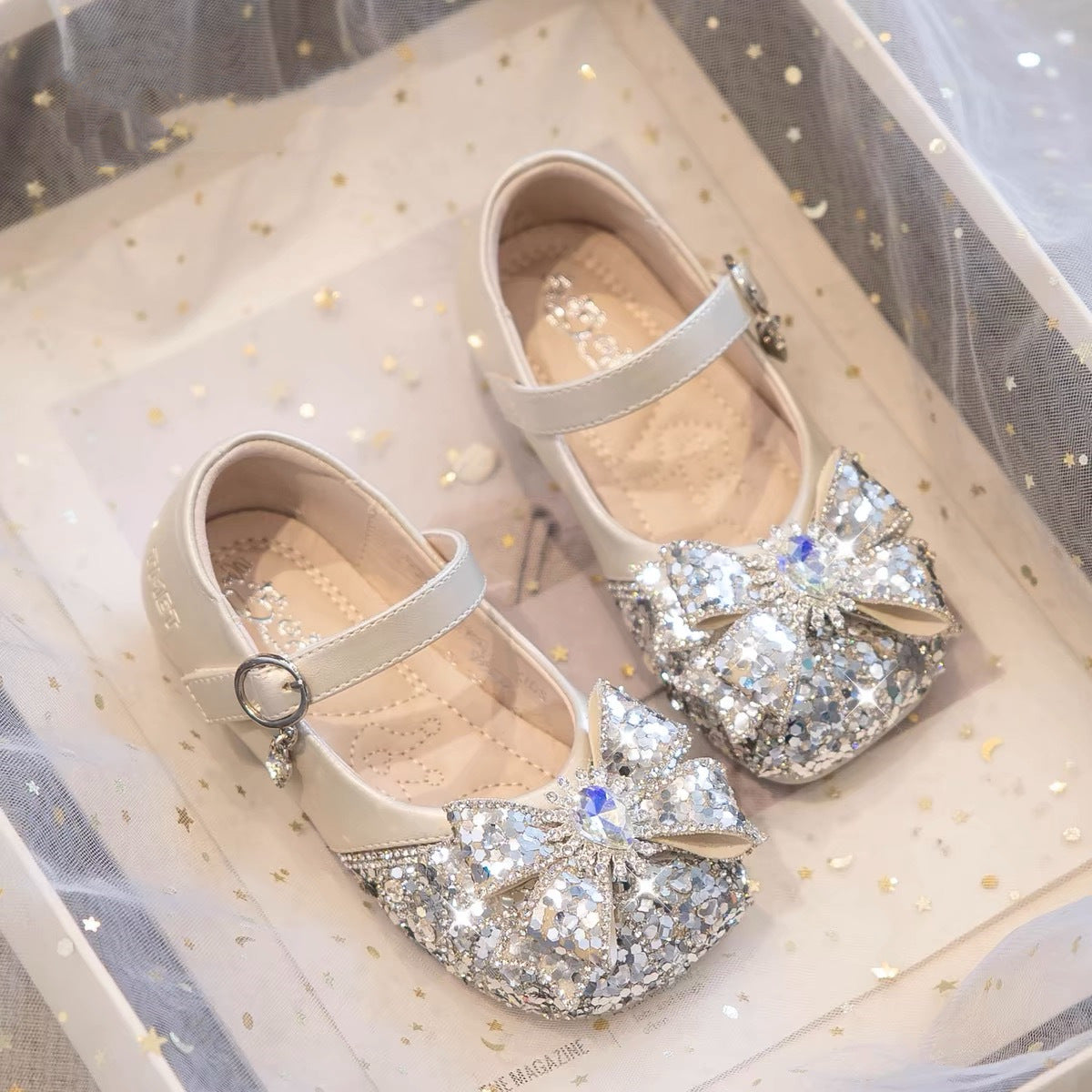 Girls' Princess Shoes 2025 New Spring/Summer Girls' Shoes Fashionable Small Leather Shoes Soft-Soled Girls' Autumn Blue Crystal Shoes