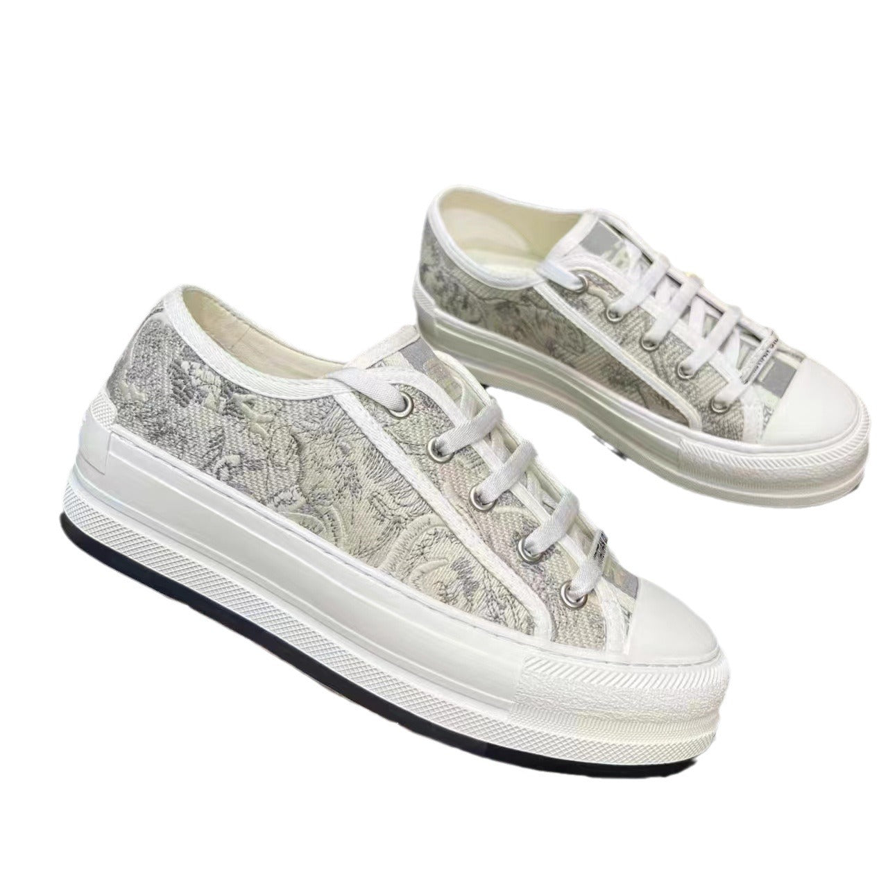 D home embroidery canvas shoes women's 2024 new Internet celebrity lace-up small white shoes thick-soled inner heightened casual sports board shoes