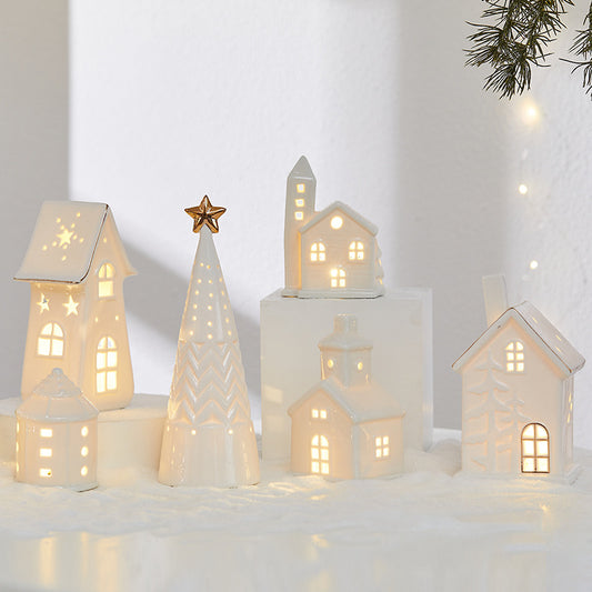 Christmas Ceramic Luminous Christmas Tree Cottage Tabletop Home Ceramic Ornaments Scene Arrangement Props Christmas Gifts