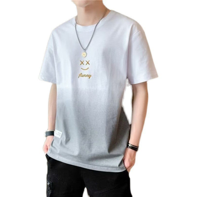 Short sleeve t-shirt men's summer fashion brand gradient smiley face summer half-sleeved versatile shirt men's thin summer dress