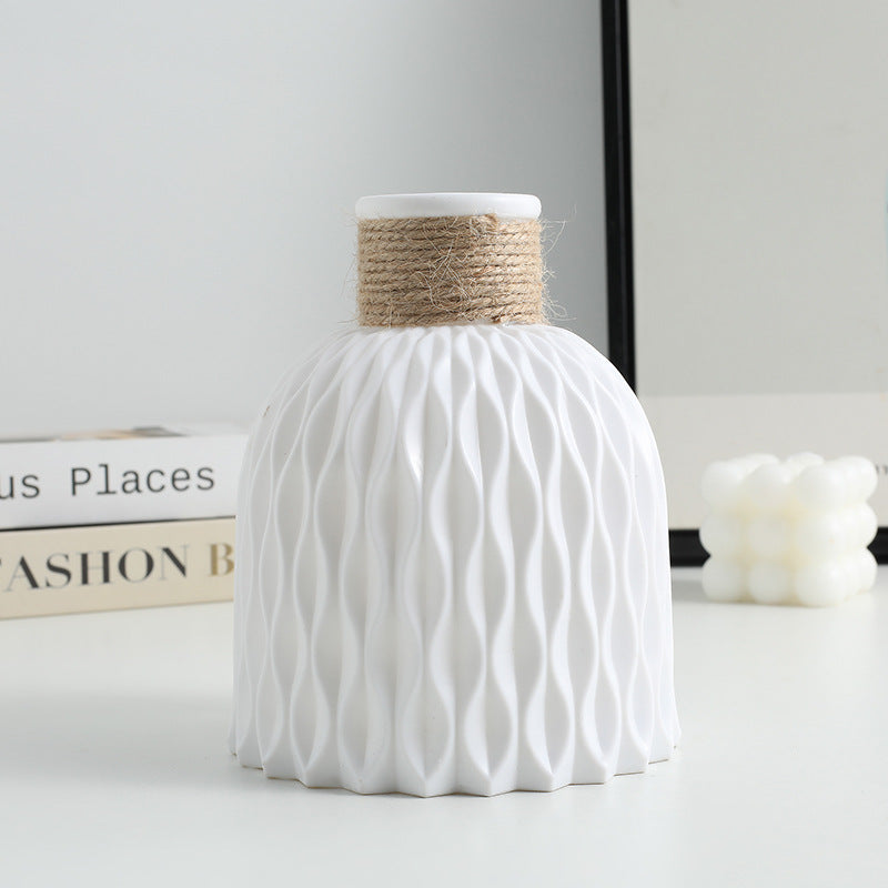 Pineapple pattern hemp rope plastic vase simulation simple creative small fresh flower arrangement vase cross-border hot sale water ripple vase
